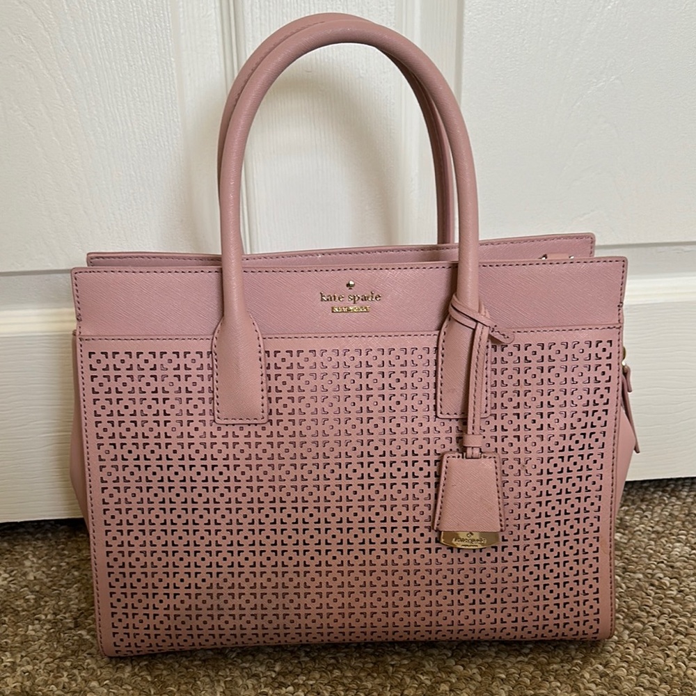 Kate Spade Pink Tote Purse with Laser-Cut Design, with matching wallet
